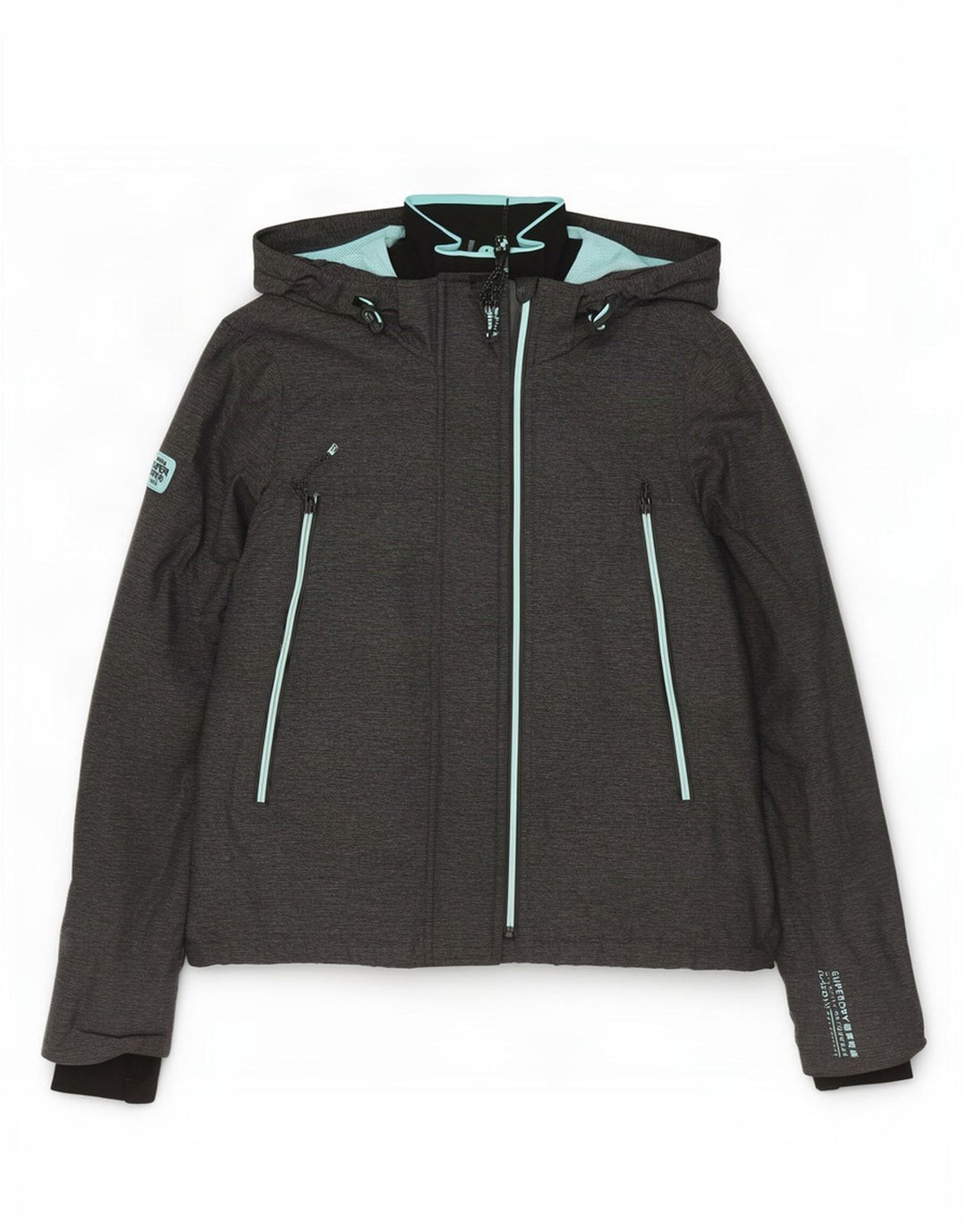 Superdry Damen-Regenjacke mit Kapuze, UK 16, großes graues Nylon