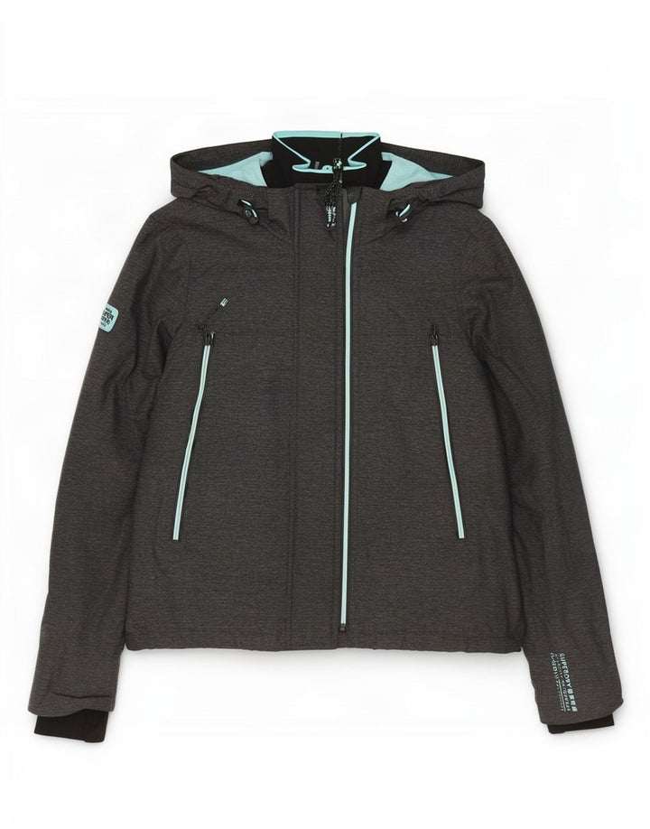 Superdry Damen-Regenjacke mit Kapuze, UK 16, großes graues Nylon