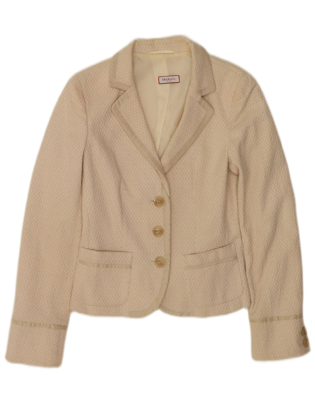 Max & Co. Damen 3-Knopf-Blazerjacke UK 6 XS Beige Baumwolle