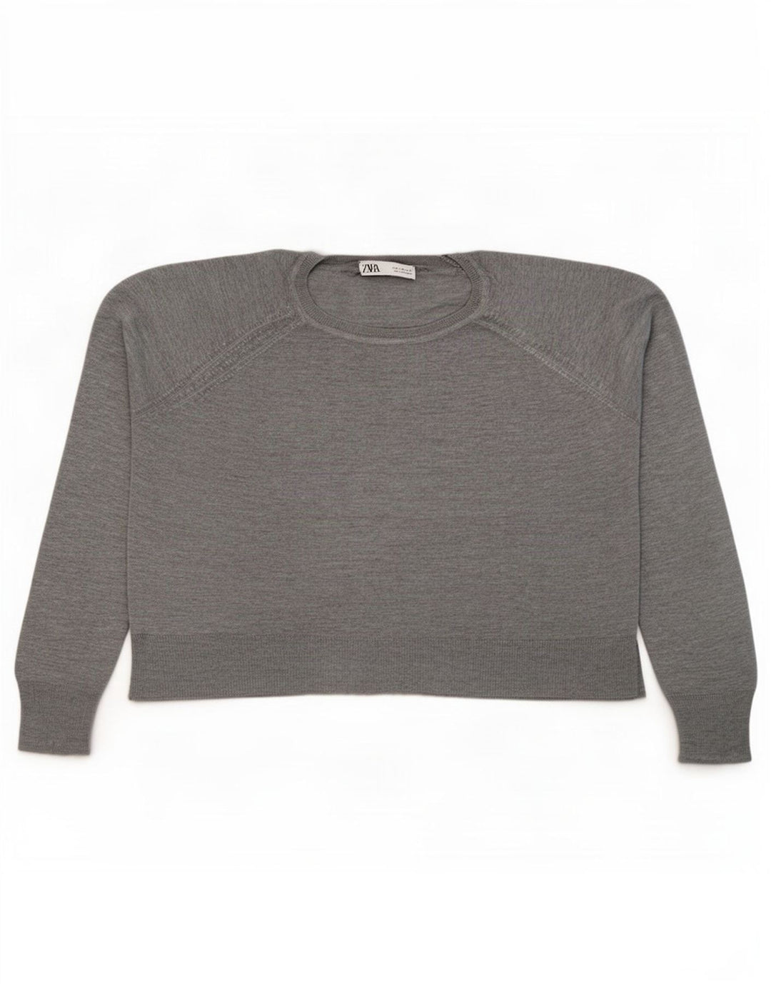 Zara Damen-Pullover, übergroß, Rundhalsausschnitt, Gr. 14, mittelgraue Viskose