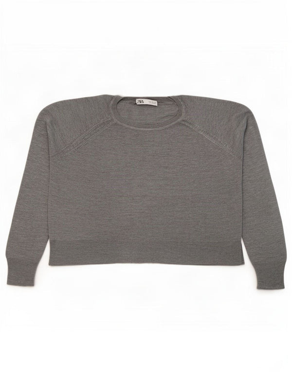 Zara Damen-Pullover, übergroß, Rundhalsausschnitt, Gr. 14, mittelgraue Viskose