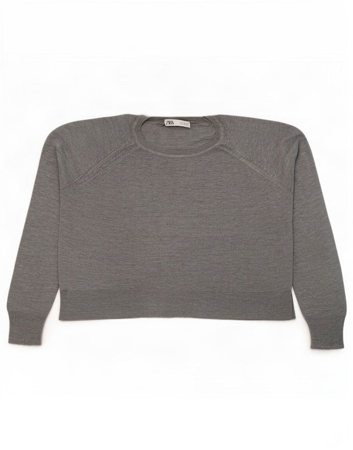 Zara Damen-Pullover, übergroß, Rundhalsausschnitt, Gr. 14, mittelgraue Viskose