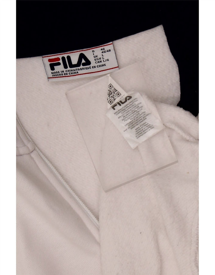 FILA Damen-Sweatshirt mit grafischem Reißverschluss am Hals, UK 16, Größe L, weiße Baumwolle