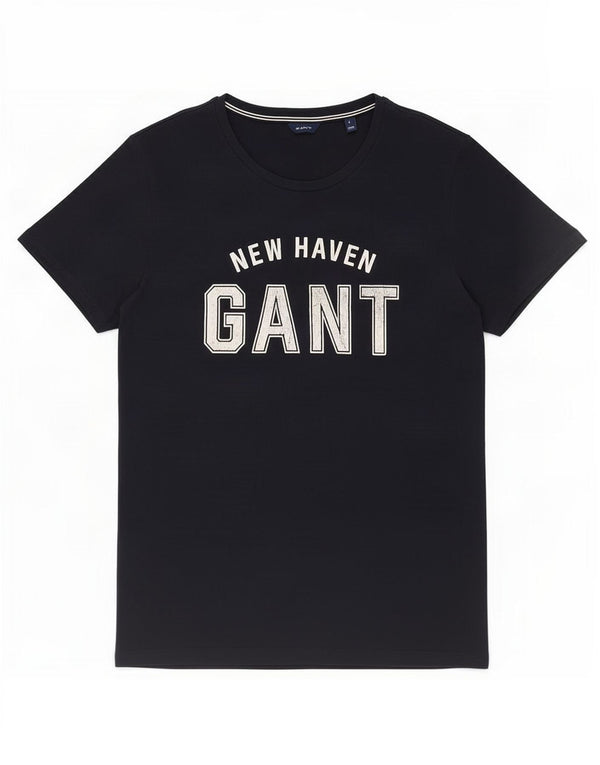 Gant Damen Grafik-T-Shirt-Oberteil UK 16 Large Marineblau Baumwolle