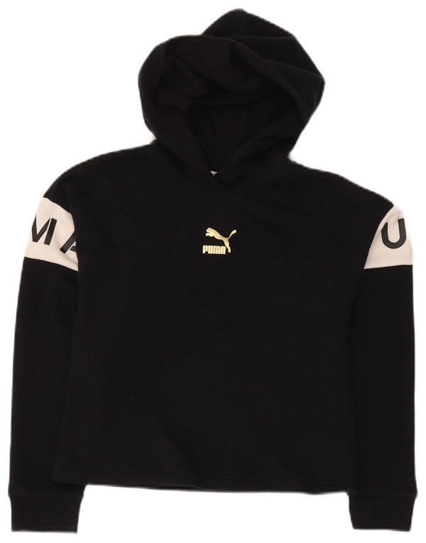 PUMA Mädchen Crop Graphic Hoodie Pullover 11-12 Jahre Schwarze Colourblock-Baumwolle