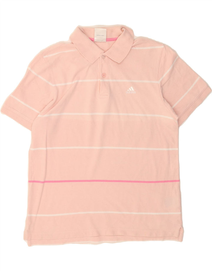 ADIDAS Mens Polo Shirt Medium Pink Striped Cotton Vintage Adidas and Second-Hand Adidas from Messina Hembry 