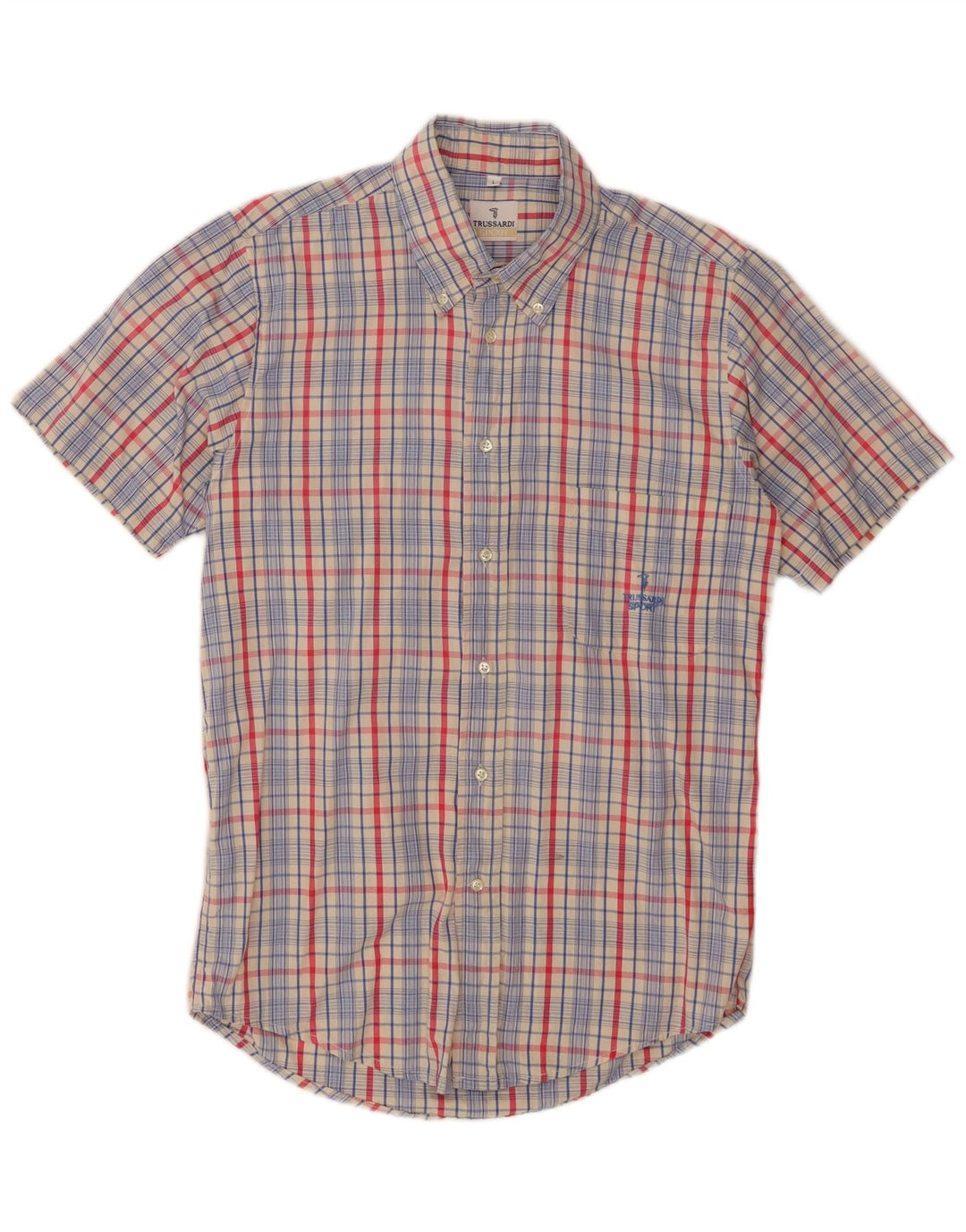 TRUSSARDI Mens Short Sleeve Shirt Large Multicoloured Check
