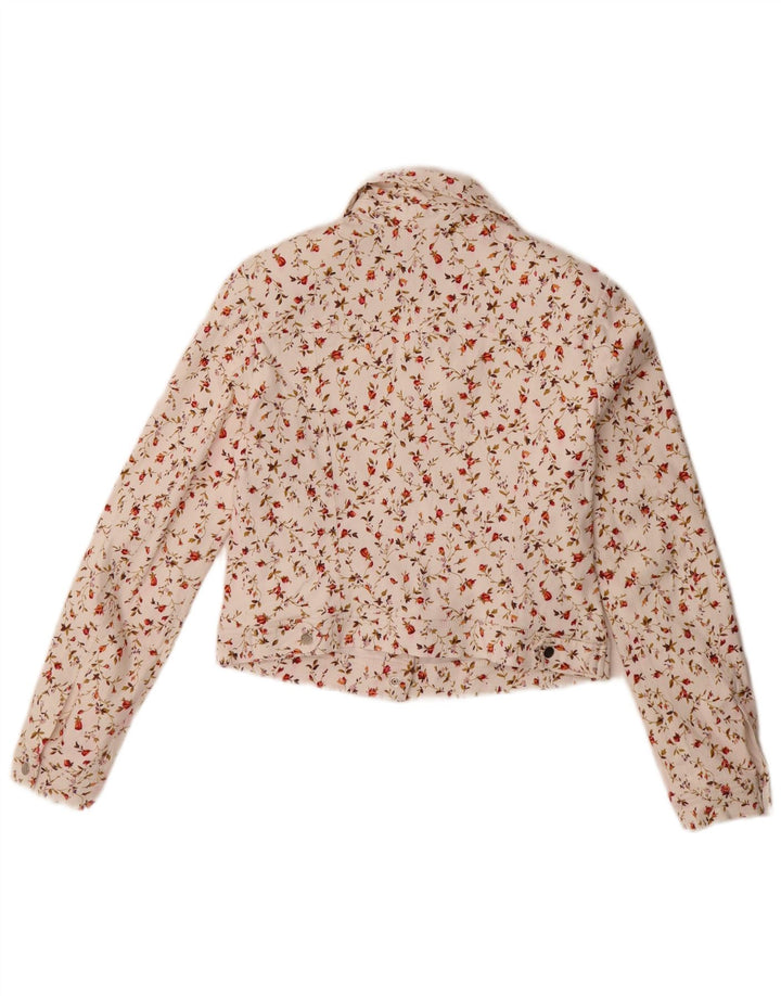 Smashed Lemon Damen Crop Bomberjacke UK 10 Small Weiße geblümte Baumwolle