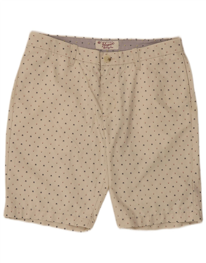 Penguin Herren-Chinoshorts, W34, groß, beige gepunktete Baumwolle