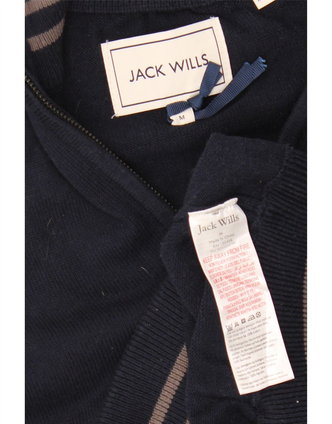 JACK WILLS Herren-Pullover mit Reißverschluss am Hals, mittelmarineblaue Baumwolle