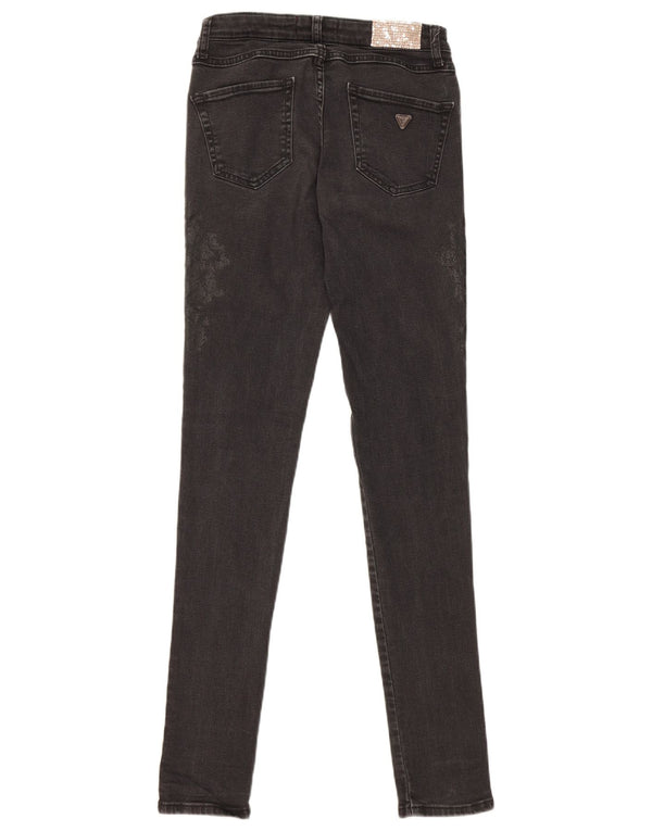 Guess Damen Skinny Jeans W24 L31 Schwarz geblümte Baumwolle