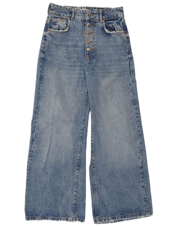 Zara Damen-Jeans mit hoher Taille und weitem Bein, EU 36, XS, B26, L28, blaue Baumwolle
