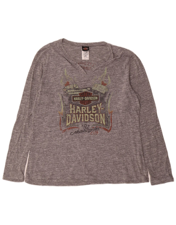 Harley Davidson Herren Grafik-Oberteil, langärmelig, 2XL, grau meliert, Baumwolle