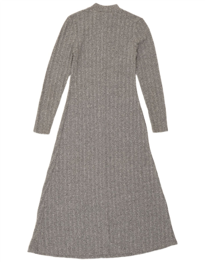 Zara Damen Maxi-Longline-Pulloverkleid UK 12 Mittelgrau meliertes Polyester