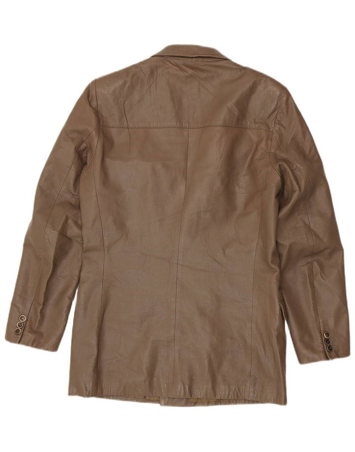 Vintage Herren zweireihige Lederblazerjacke IT 48 Mittelbraun