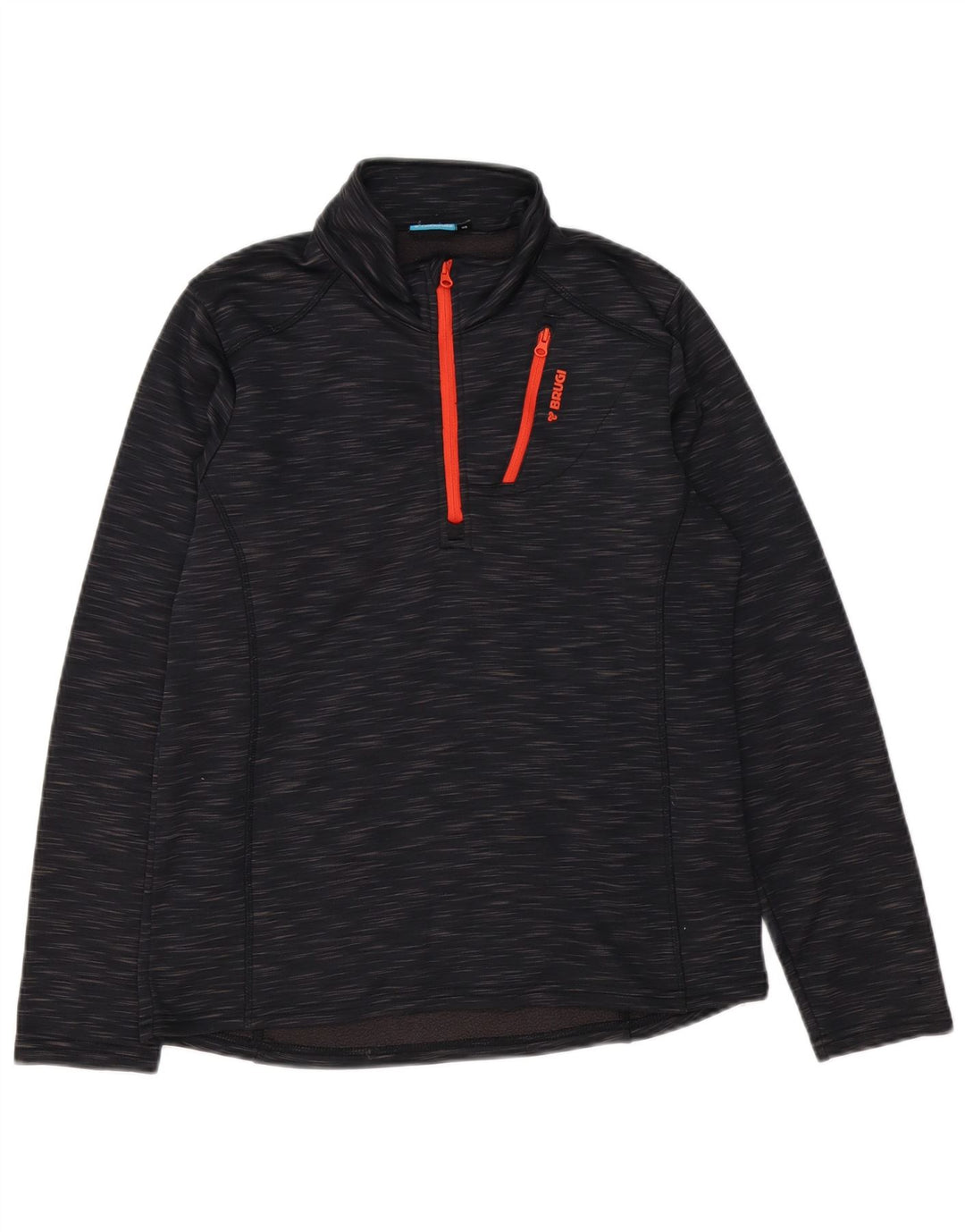 Brugi Herren-Sweatshirt mit Reißverschluss am Hals, klein, schwarz gesprenkeltes Polyester