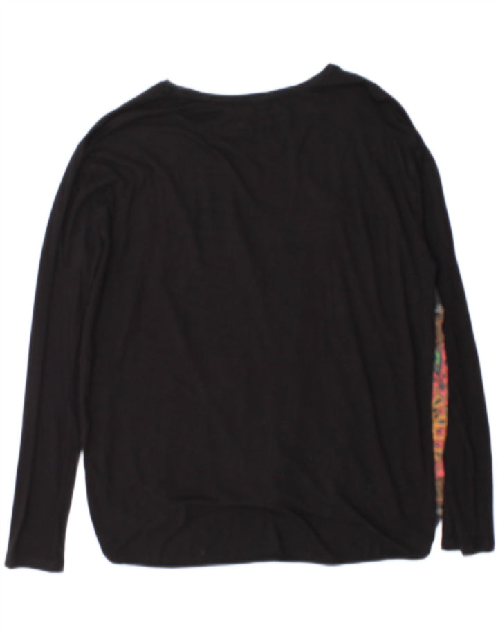 Desigual Damen Top Langarm UK 14 Mittelschwarze Viskose mit Blumenmuster