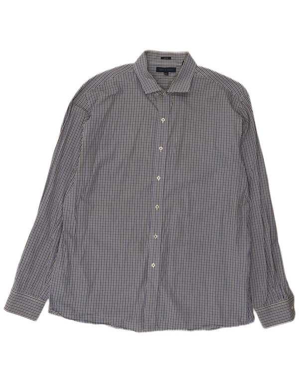 Tommy Hilfiger Herren-Slim-Fit-Hemd, Größe 18, 2XL, blaue Gingham-Baumwolle