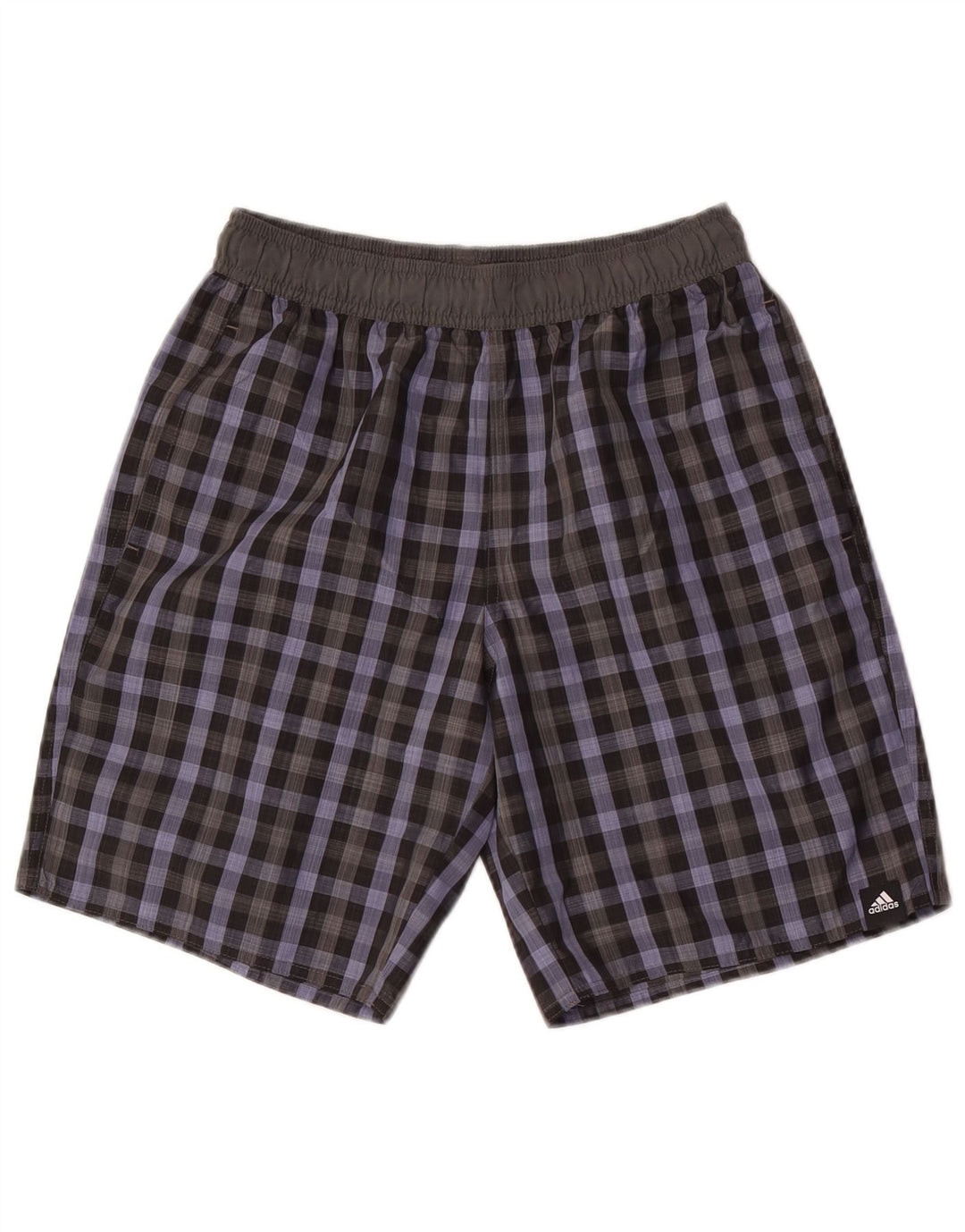Adidas Herren-Badeshorts, klein, grau kariert, Polyester