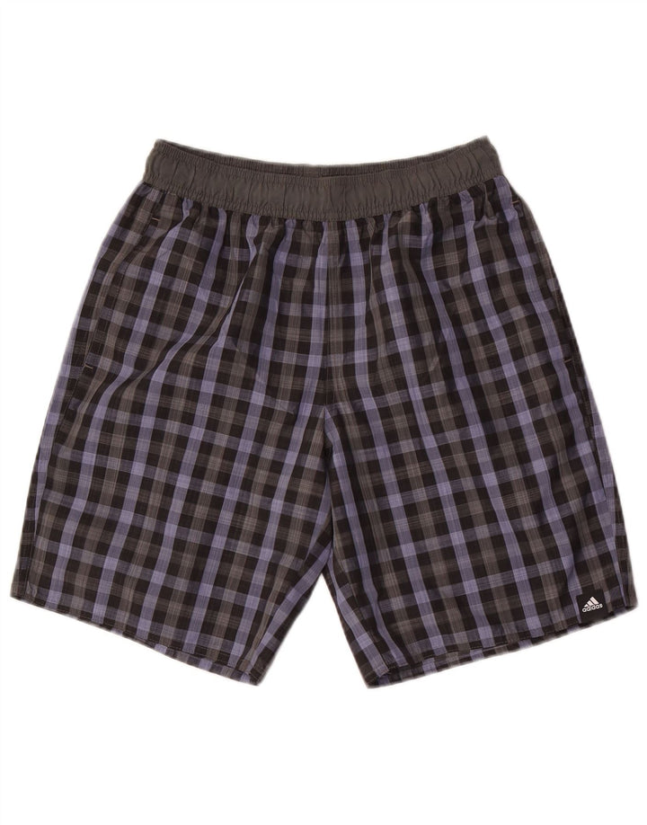 Adidas Herren-Badeshorts, klein, grau kariert, Polyester
