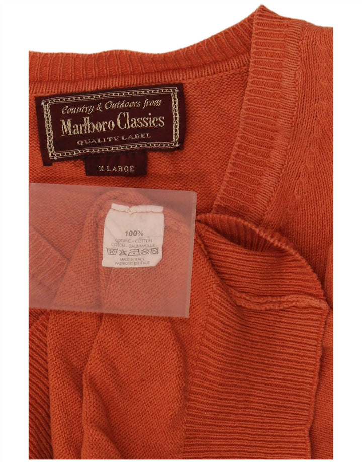 Marlboro Classics Herren-Pullover mit V-Ausschnitt, XL, orange Baumwolle
