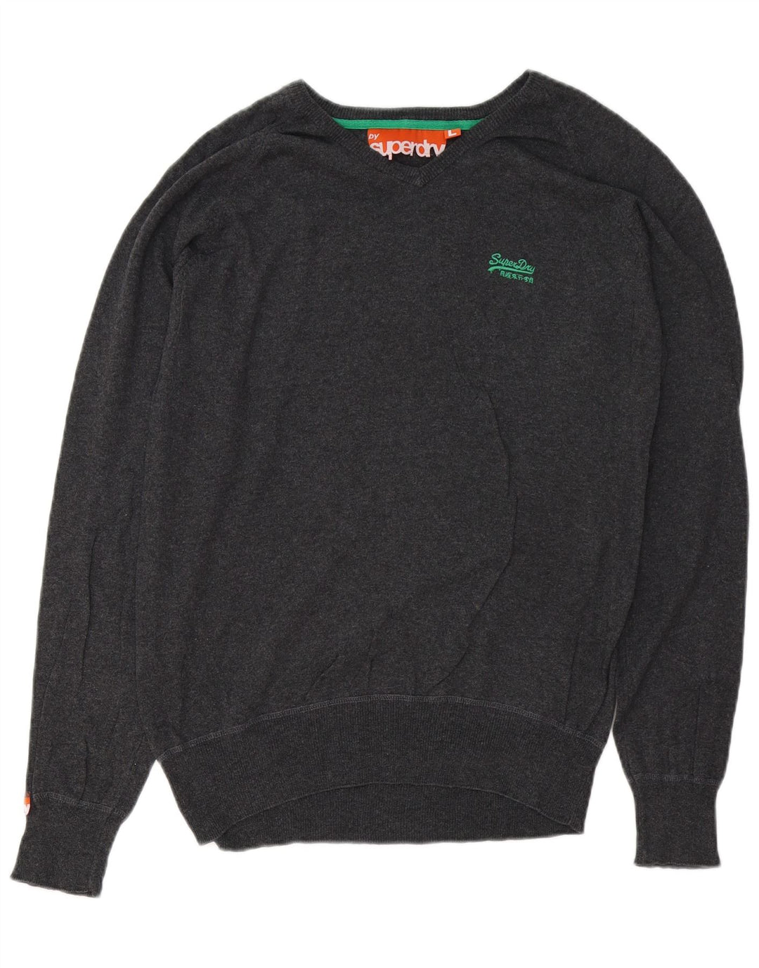 SUPERDRY Damen-Pullover mit V-Ausschnitt, UK-Größe 44, Größe L, Grau, Baumwolle