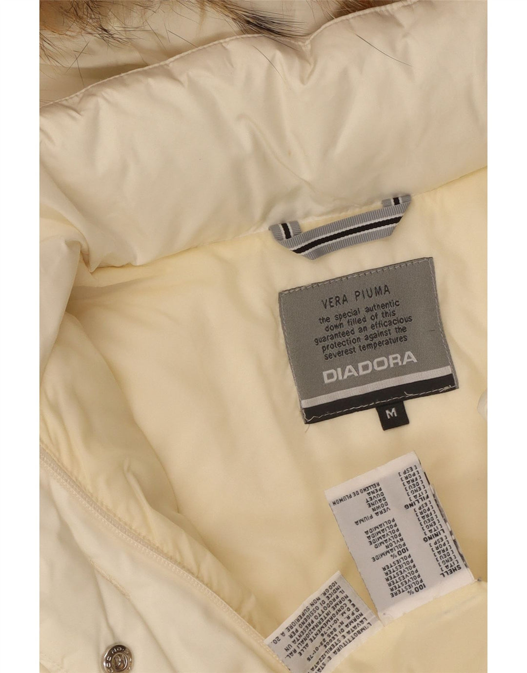 Diadora Wattierter Damenmantel mit Kapuze, UK 14, Medium, gebrochenes Weiß, Polyester