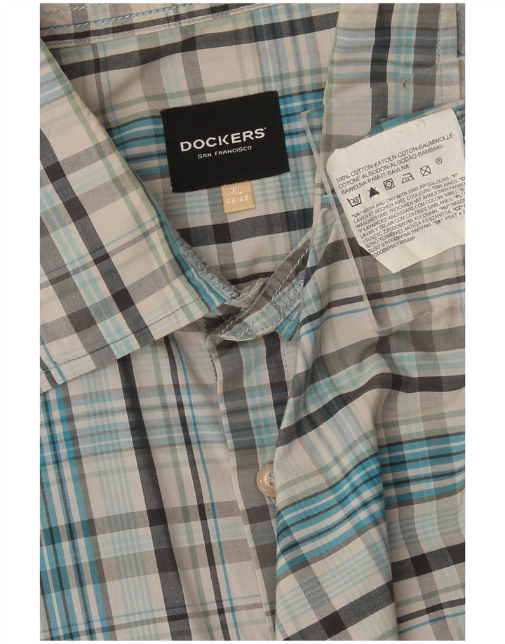 Dockers Herrenhemd Größe 46/48 XL Blau karierte Baumwolle