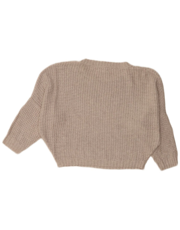 Zara Damen Batwing Crop Crew Neck Pullover Pullover UK 14 Mittelbeige Baumwolle