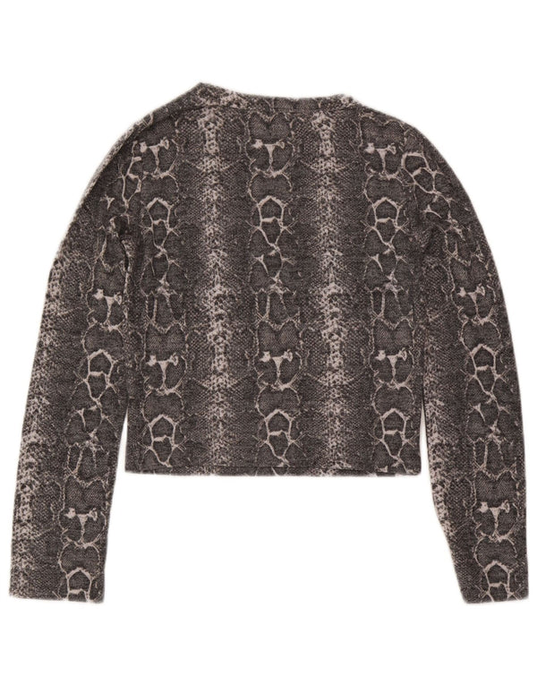 Zara Damen Trafaluc Crop Top Langarm UK 12 Mittelgrau Animal Print