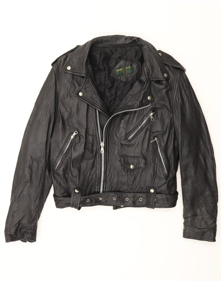 Vintage Herren Leder Bikerjacke UK 38 Medium Schwarz