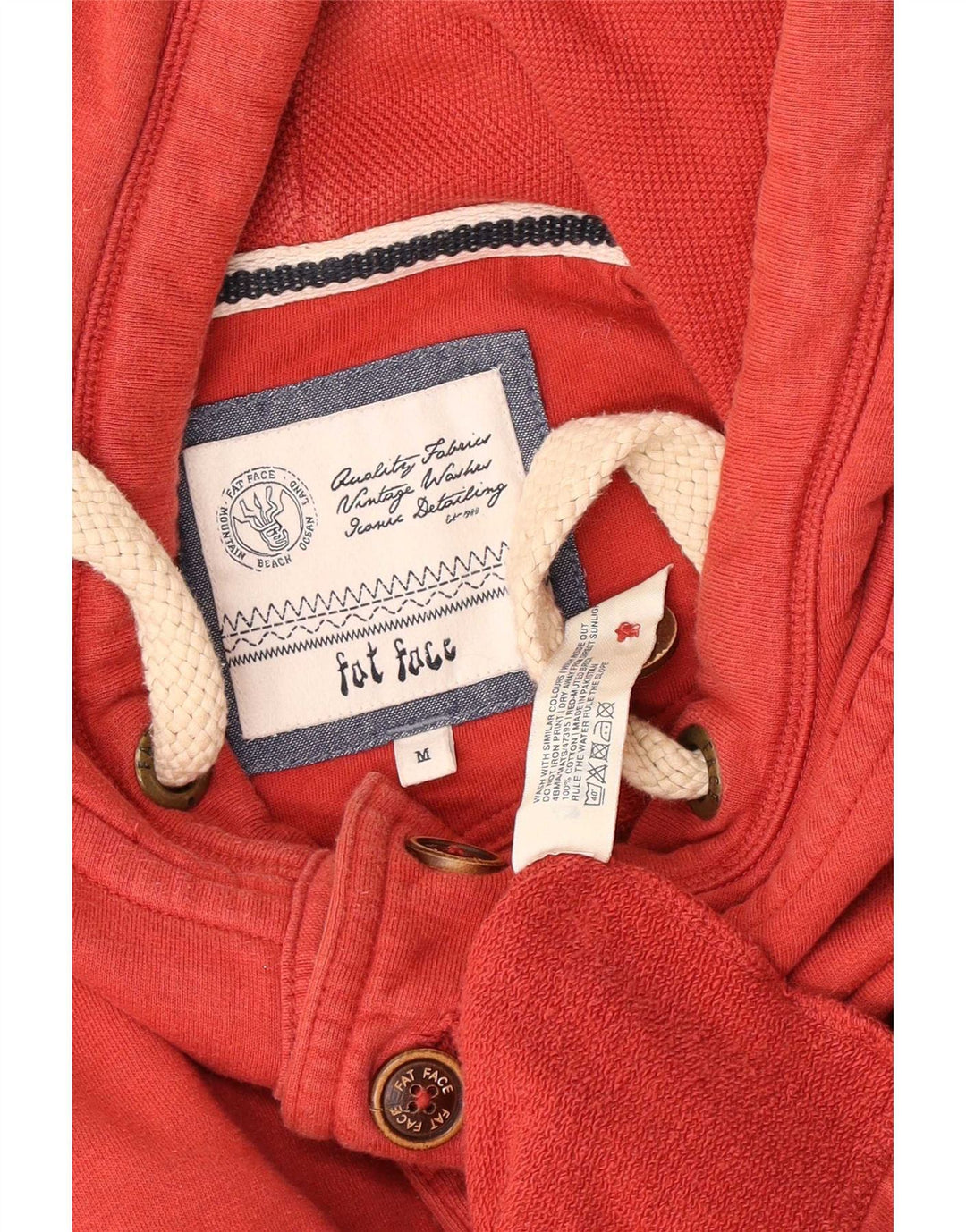 Fat Face Herren-Kapuzenpullover mit Knopfkragen, mittelrote Baumwolle