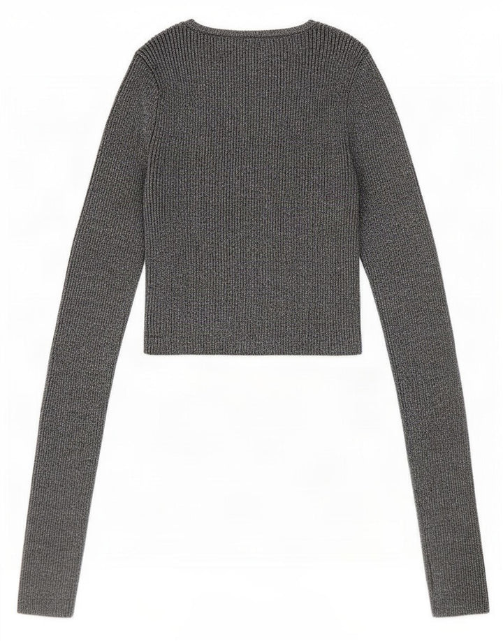 Zara Damen Crop Bluse Top UK 8 Small Silber meliert Viskose