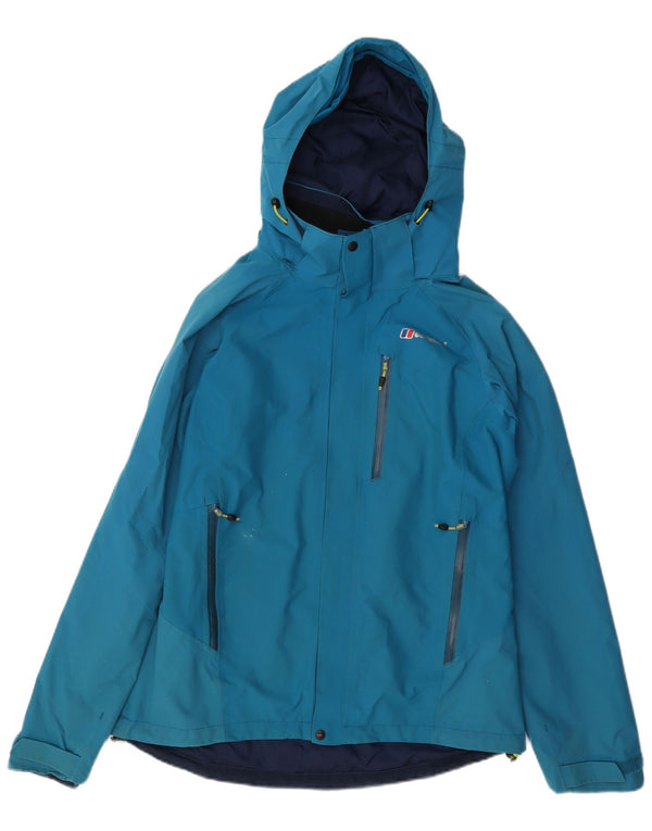 Berghaus Womens Hooded Rain Jacket UK 12 Medium Blue Polyamide