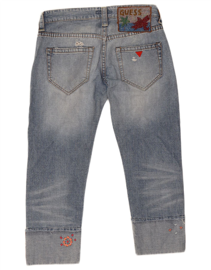 Guess Damen-Jeans im Used-Look, kurz geschnitten, W28, L24, blaue Baumwolle