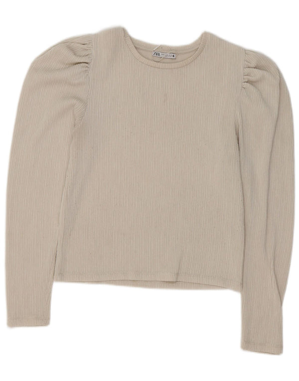 Zara Womens Top Long Sleeve UK 12 Medium Beige Polyester