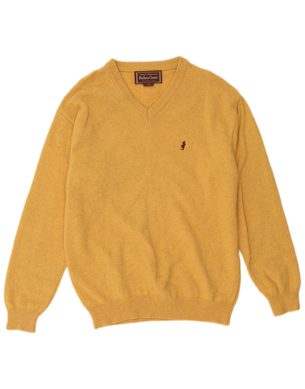 Marlboro Classics Herren-Pullover mit V-Ausschnitt, groß, gelbe Wolle