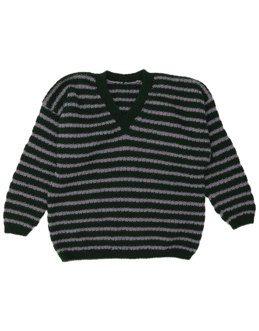Vintage Herren V-Ausschnitt Pullover Pullover Mittelgrün gestreift