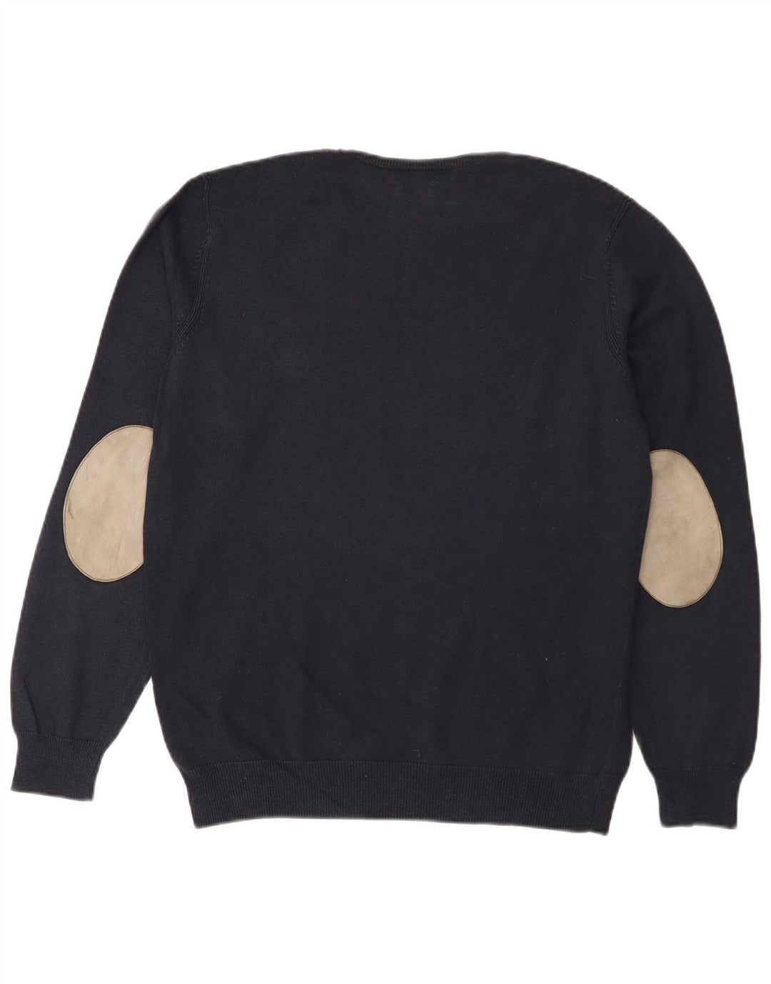 Massimo Dutti Herren-Pullover mit Rundhalsausschnitt, groß, marineblaue Baumwolle
