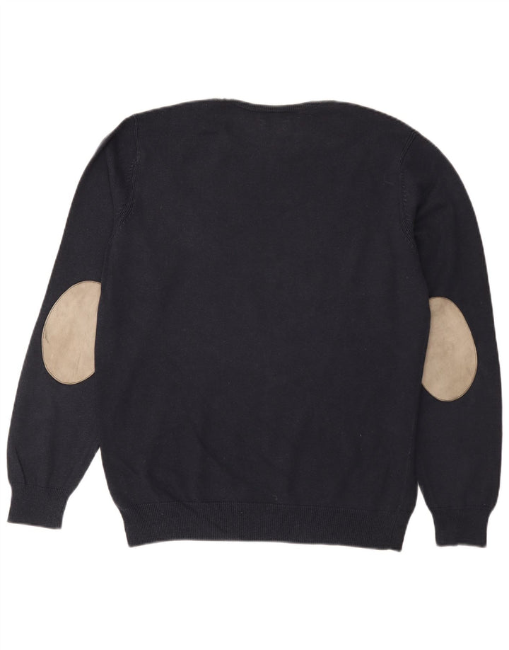 Massimo Dutti Herren-Pullover mit Rundhalsausschnitt, groß, marineblaue Baumwolle