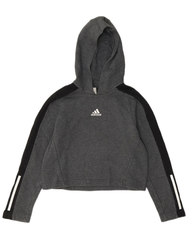 Adidas Crop Hoodie-Pullover für Mädchen, 11–12 Jahre, graue Colourblock-Baumwolle