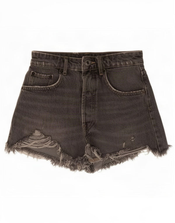 Zara Damen Distressed Denim Shorts EU 34 2XS W24 Graue Baumwolle
