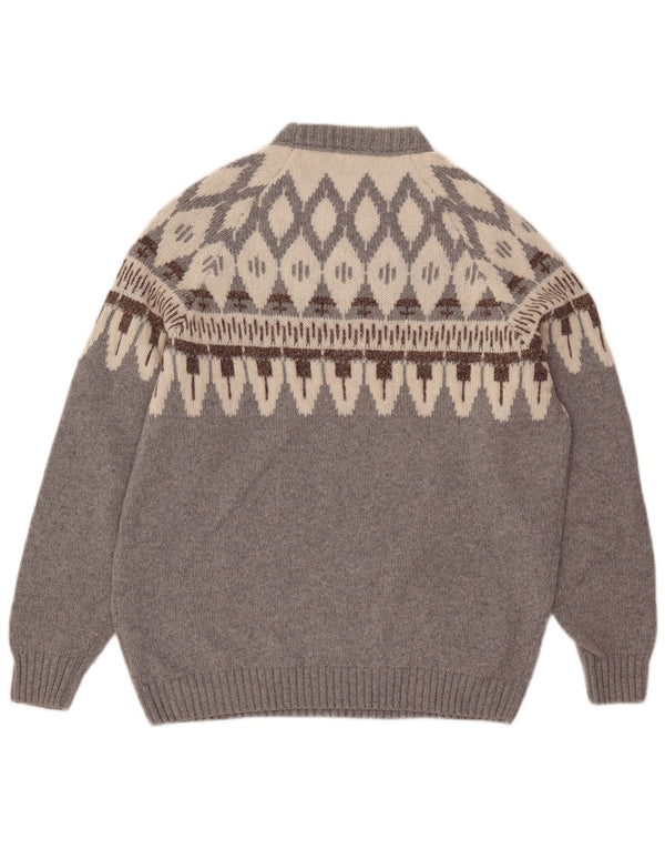 Maestrami Herren-Pullover mit Rundhalsausschnitt, Größe 54, XL, graue Fair-Isle-Wolle