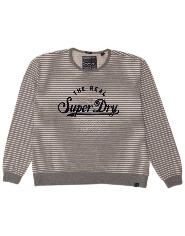 Superdry Damen Grafik-Sweatshirt-Pullover UK 14 Mittelgrau gestreift