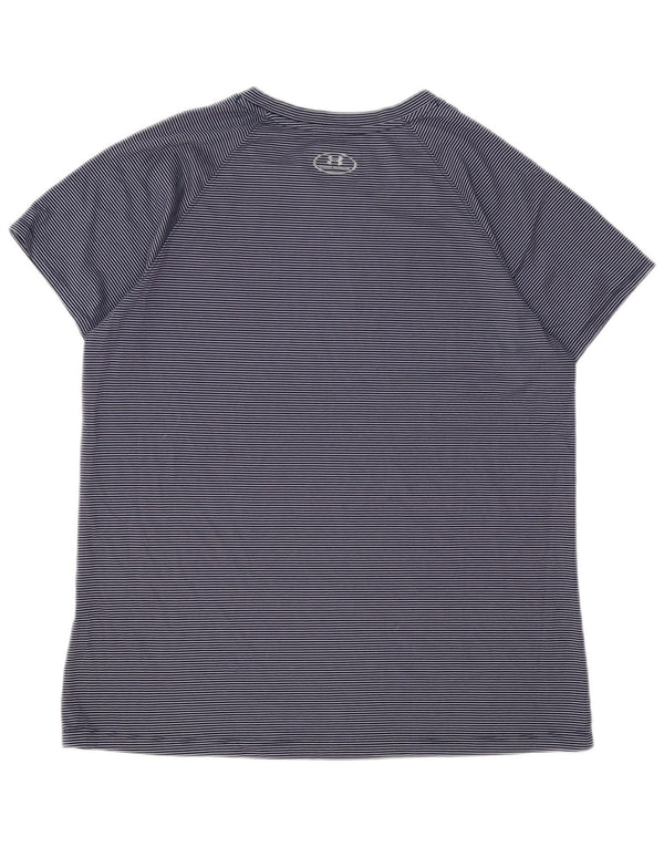 UNDER ARMOUR Damen Heat Gear T-Shirt Top UK 16 Large Marineblau Nadelstreifen