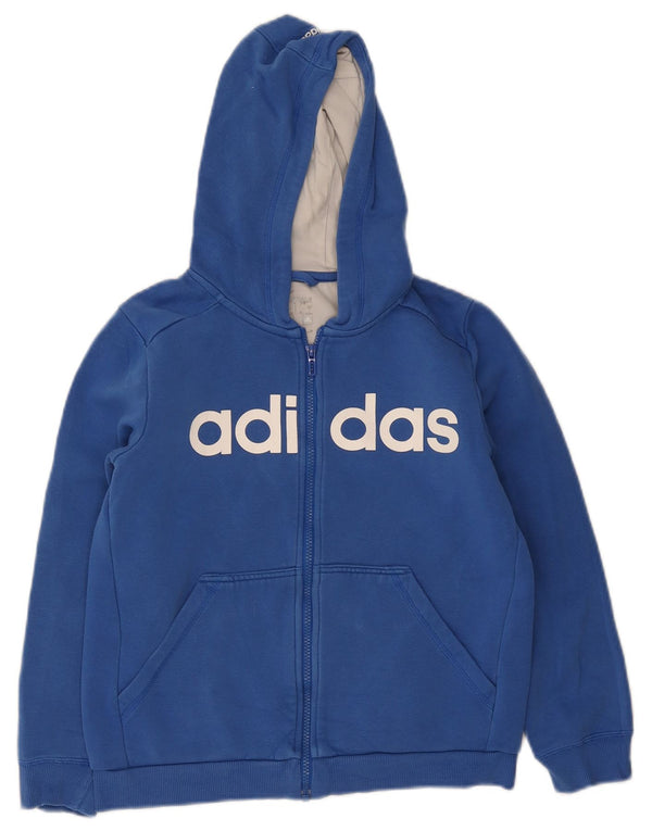 Adidas Jungen Kapuzenpullover mit grafischem Reißverschluss, 11–12 Jahre, blaue Baumwolle