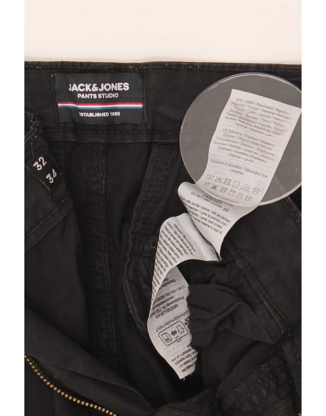 Jack & Jones Herren gerade Cargohose W34 L32 schwarze Baumwolle