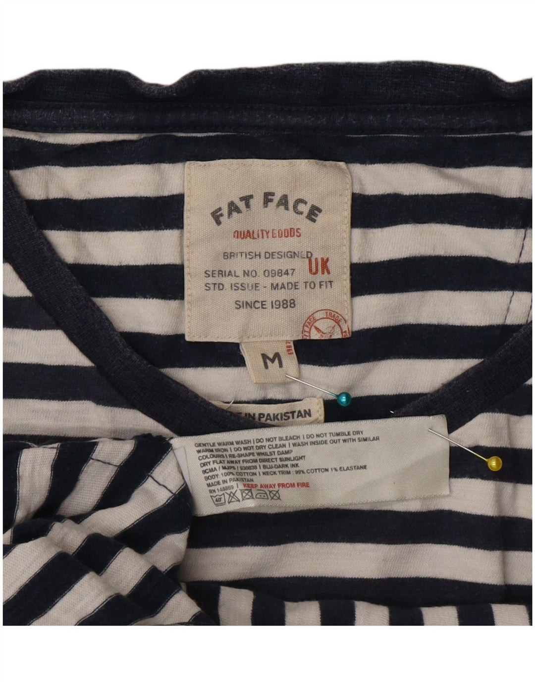 Fat Face Herren-T-Shirt-Oberteil aus mittelblauer Nadelstreifen-Baumwolle