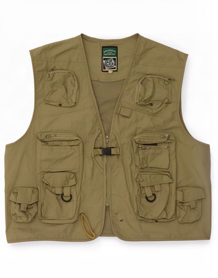 Vintage Herren Utility Gilet IT 58 4XL Khaki Baumwolle