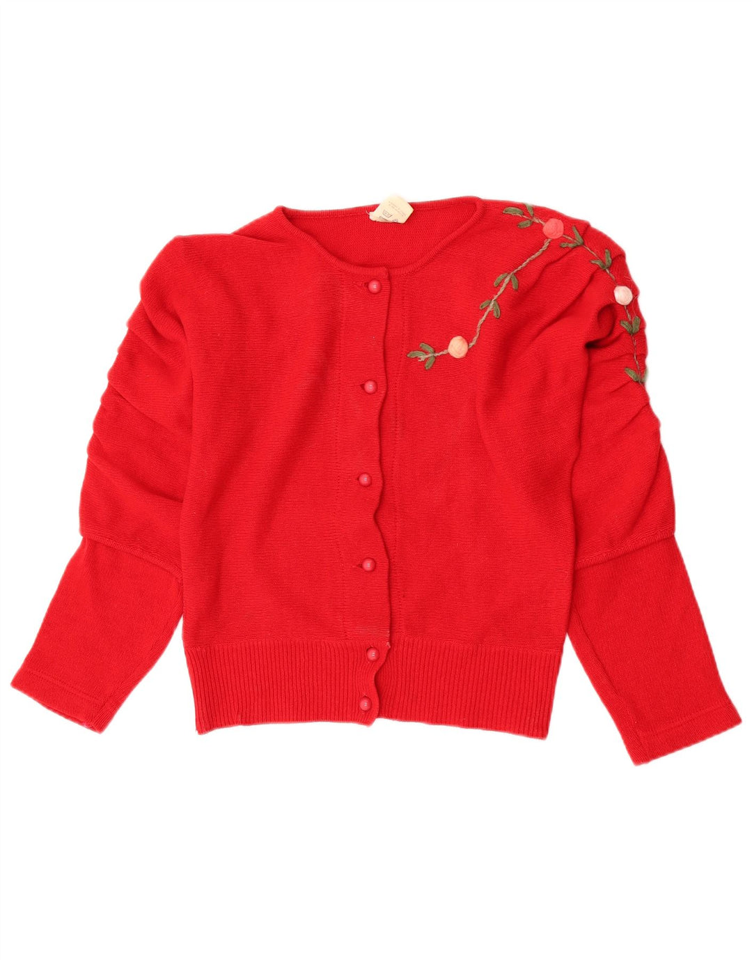 Vintage Damen Cardigan Pullover UK 12 Mittelrote geblümte Wolle